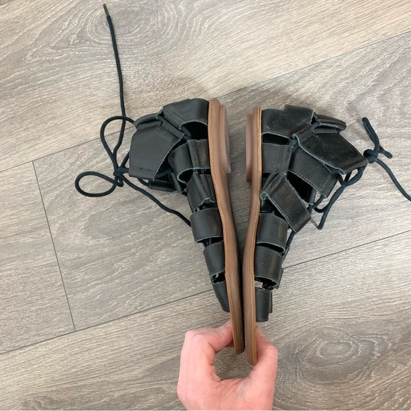 Loeffler Randall Skye Gladiator Sandals Lace Up Leather Black Flats Open toe 6 - Picture 8 of 14